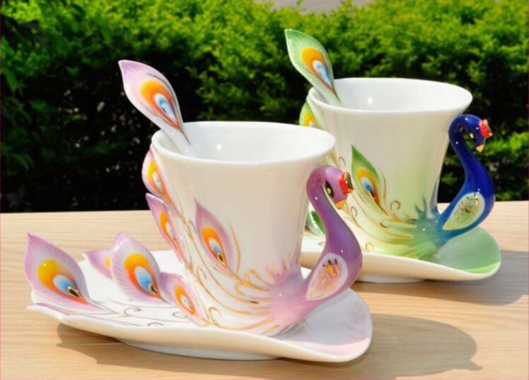 Coffee cups,Ceramic Peacock Coffee Tea Cup/Saucer/Spoon ,festeval Gift---MM012