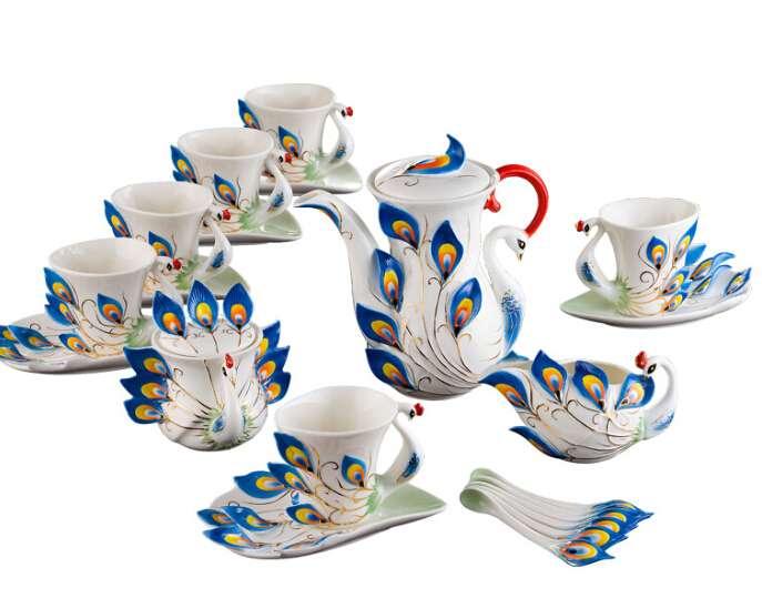 High grade coffee set luxury ceramic peacock tea cup set---MM0015