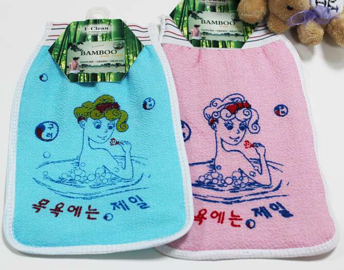 Lover style high quality double layer bamboo fibre bathroom srcub gloves  BDSH232