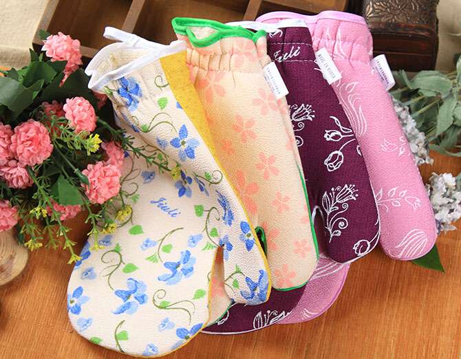 Eco-friendly bamboo fibre lockrand double-side bath scrub gloves  BDSH230